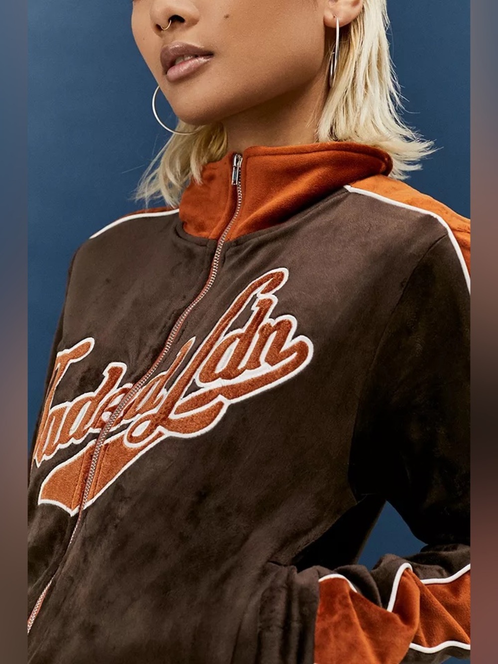 Jaded London velour logo cropped 90s tracksuit top jacket co ord brown zip up 4
